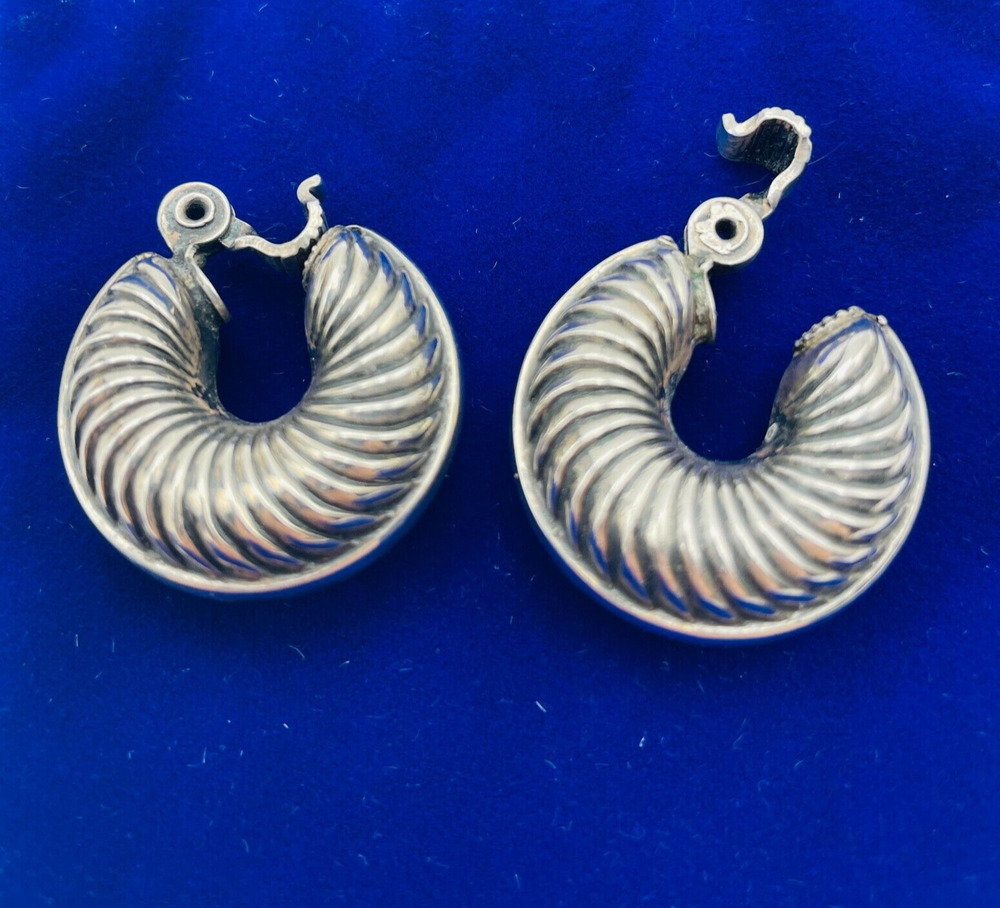 Monet Jewels Beaumonde Series Clip On Earrings Sterling Silver Shrimp Hoop VTG